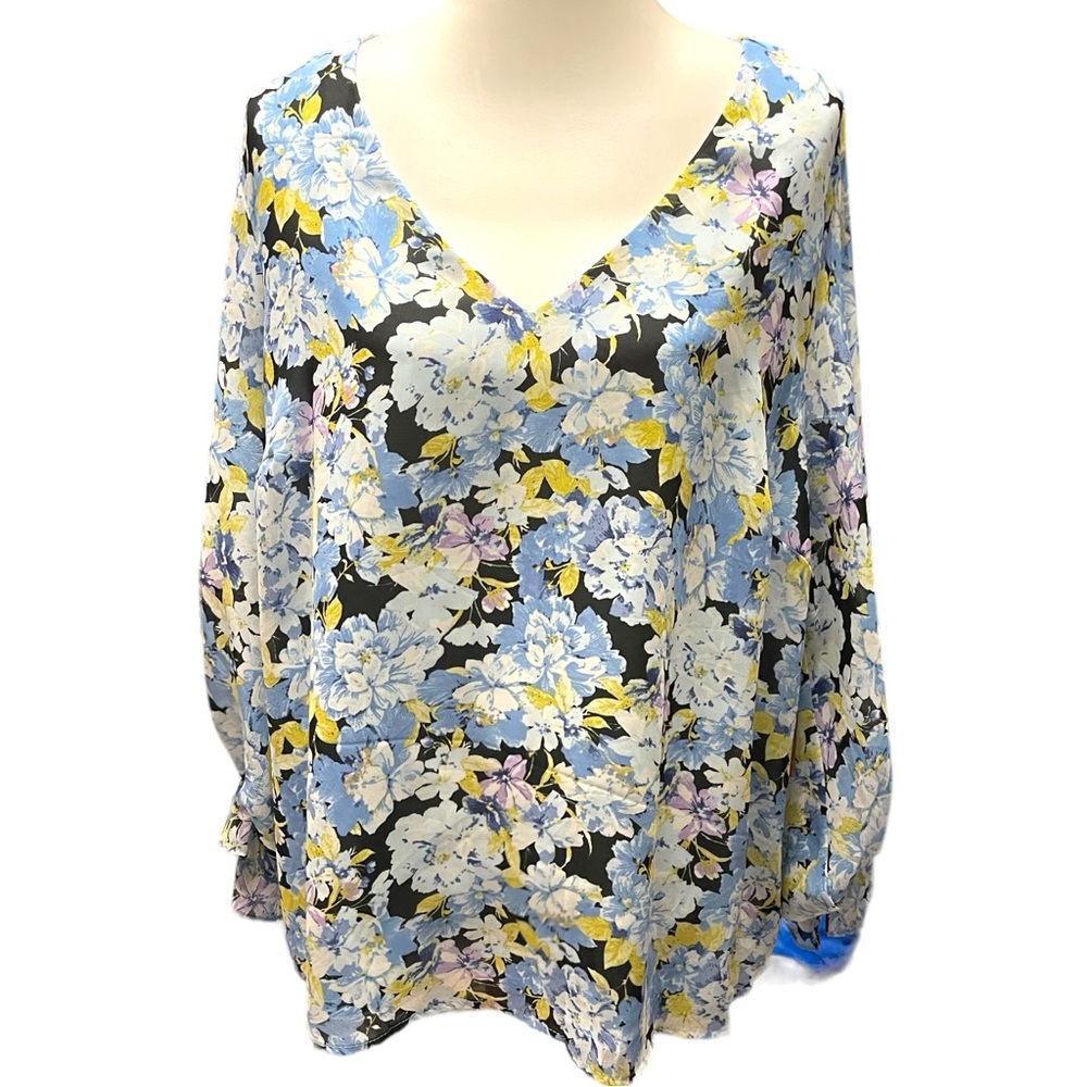 Vince Camuto Chiffon V-Neck with Blouson Sleeves Floral Lightweight